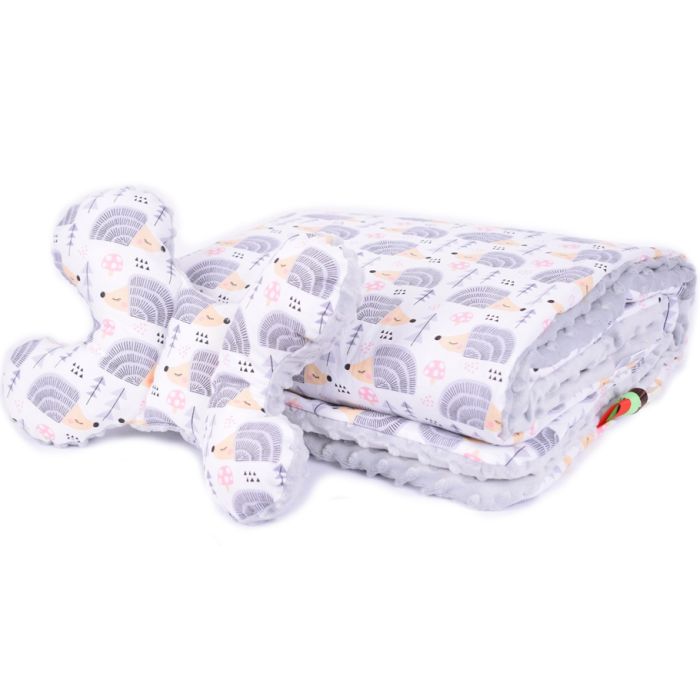 Komplektas "Hedgehog" pledas 100x75cm ir pagalvė "drugelis" pilk.sp.