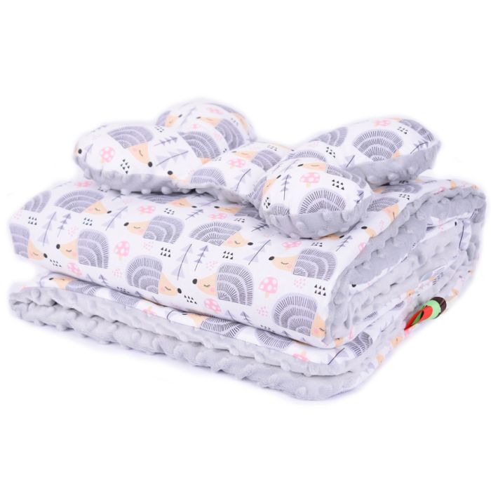 Komplektas "Hedgehog" pledas 100x75cm ir pagalvė "drugelis" pilk.sp.