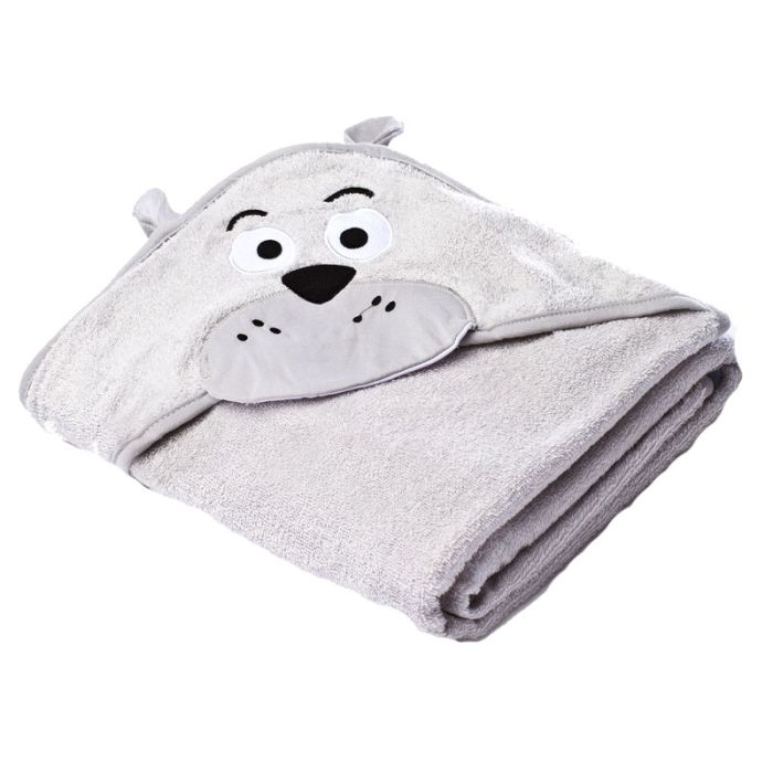 3D Rankšluostis kūdikiui  su gobtuvu "Bear" 100x100cm "frotte" pilkas