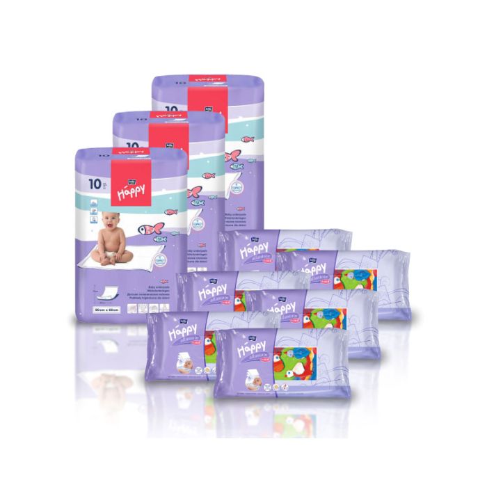 3vnt Bella Happy paklotai + 6vnt drėgnos servetėlės su alantoinu ir vit.E 