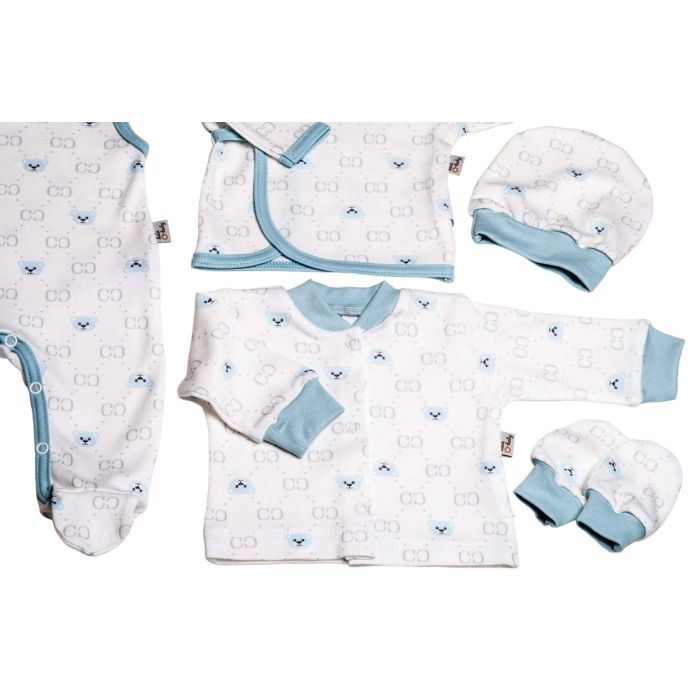 Kūdikio kraitelis - drabužėliai naujagimiui "Bear glamour" 5 dalių baltas