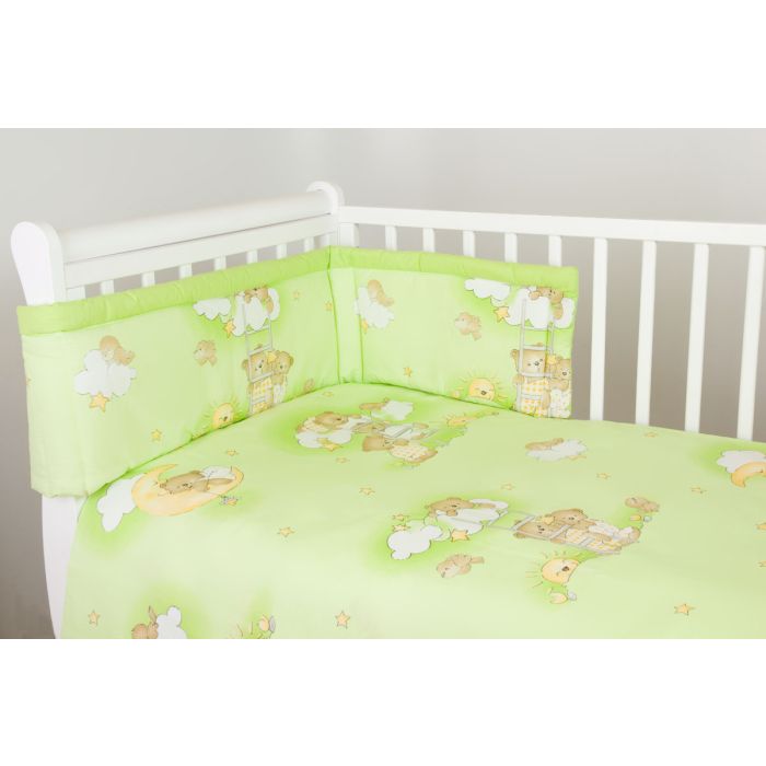 Patalynės komplektas su apsaugomis "Debesėliai" žalios sp.