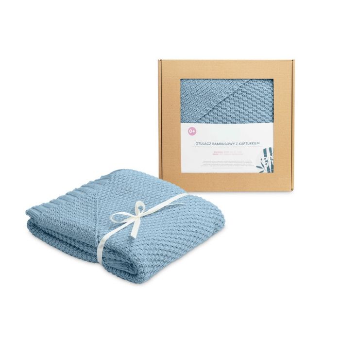 Megztas bambukinis pledukas kūdikiui "Baby" 90X85 cm melsvas