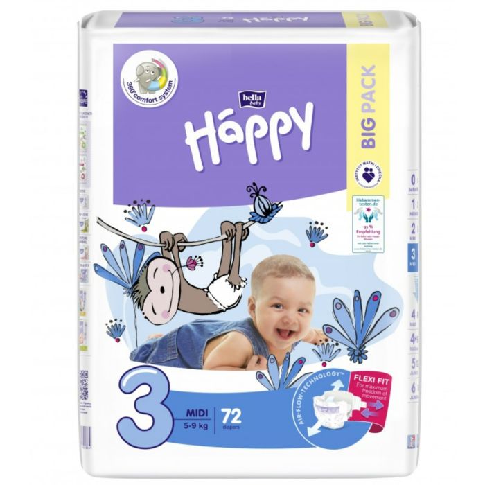 Sauskelnės BELLA Midi "3" 5-9 kg 72 vnt 