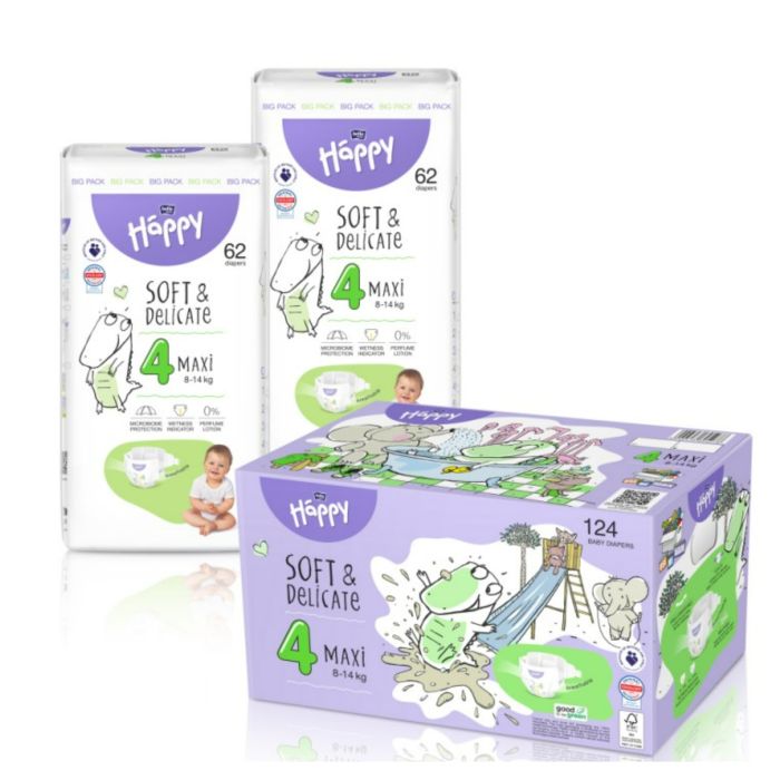 Sauskelnės kūdikiams BELLA Maxi "4" 8-14 kg 124 vnt Soft&Delicate