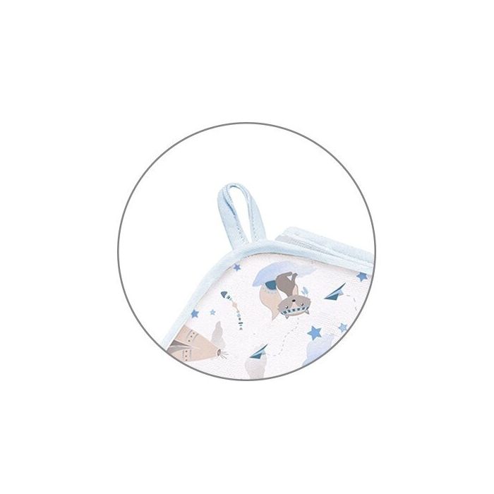 Rankšluostis kūdikiui "Indiana" su gobtuvu 100x100 cm "frotte" melsvas