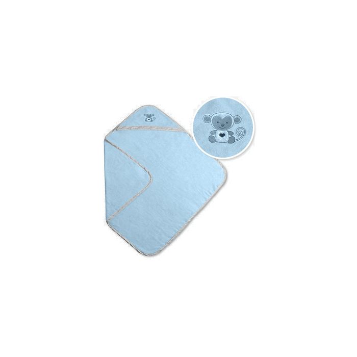 Bambukinis rankšluostis kūdikiui "Monkey" su gobtuvu 100x100cm melsvas