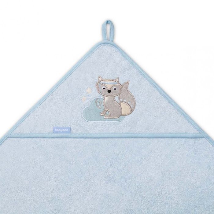 Bambukinis rankšluostis kūdikiui "Foxy" su gobtuvu 100x100cm melsvas