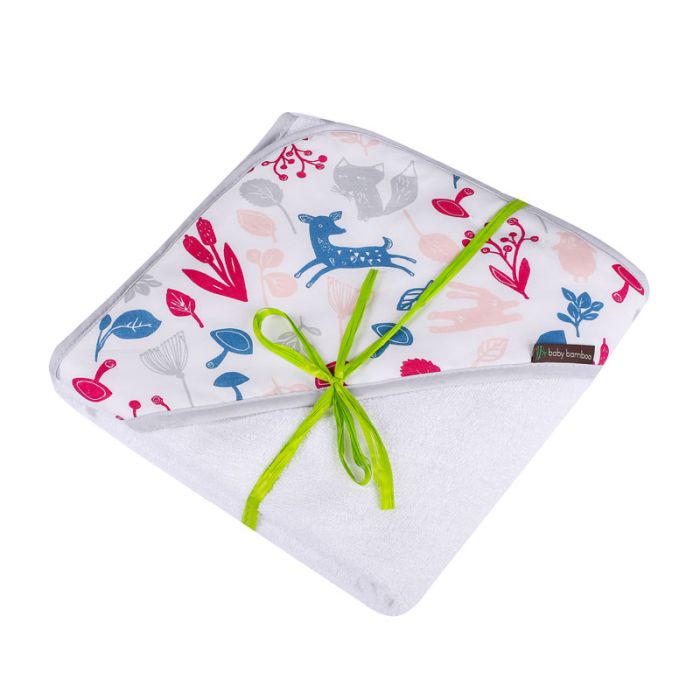 Bambukinis rankšluostis kūdikiui "Baby bamboo" su gobtuvu 100x100 cm  su stirnomis