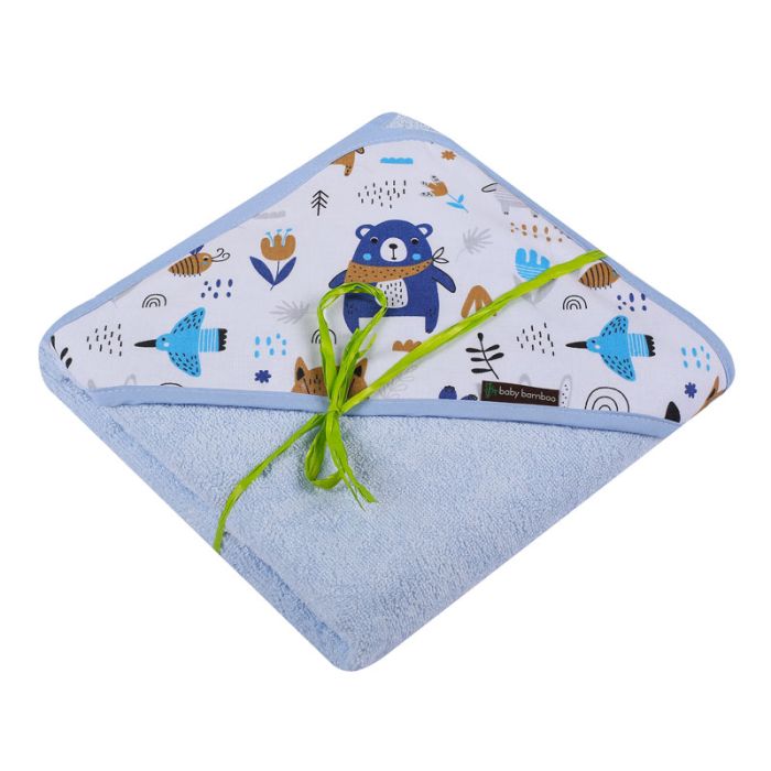 Bambukinis rankšluostis kūdikiui "Baby bamboo" su gobtuvu 100x100 cm  su meškiuku