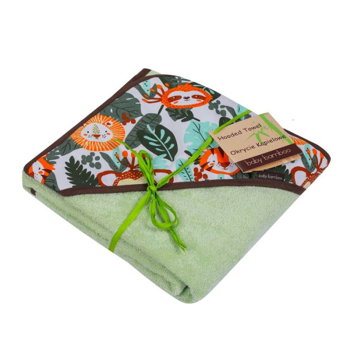 Bambukinis rankšluostis kūdikiui "Baby bamboo" su gobtuvu 100x100 cm žalias