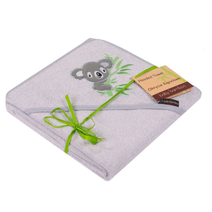 Bambukinis rankšluostis kūdikiui "Koala" 100x100 cm, pilkas