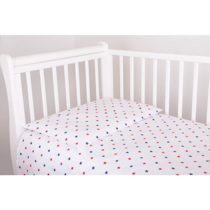 Užvalkalų komplektas 135x100 "Žvaigždutės" mėl-raud. sp.