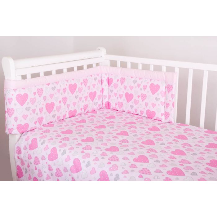 Patalynės komplektas su apsaugomis "Širdelės" rož.sp.