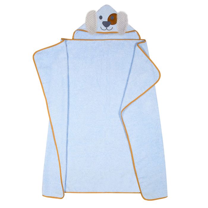 Rankšluostis kūdikiui "Dog" su gobtuvu 100x120cm melsvas