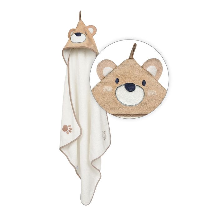 Rankšluostis kūdikiui "Jimmy" su gobtuvu 80x80 cm smėlio spalvos