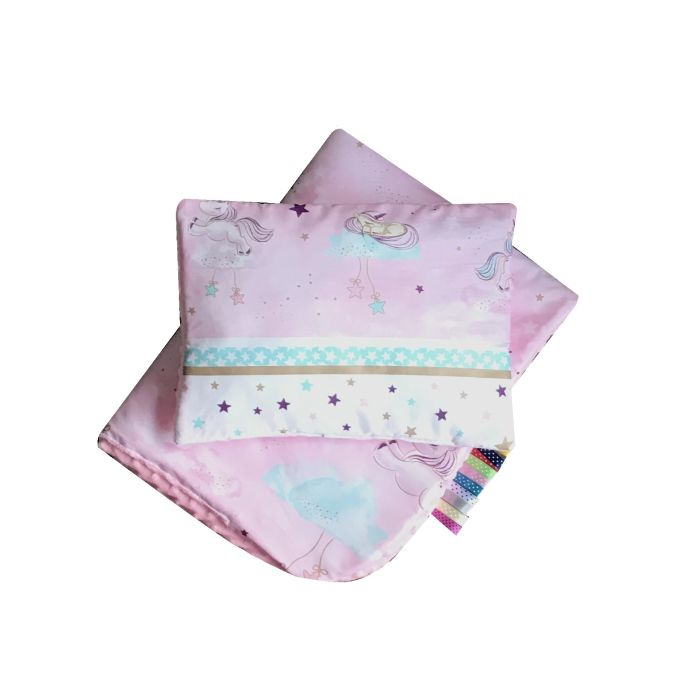 Komplektas kūdikio vežimėliui "Lovely unicorns" rožinės spalvos