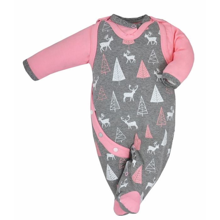 Drabužėliai kūdikiui "Elniukai" 2 dalių, rausvi