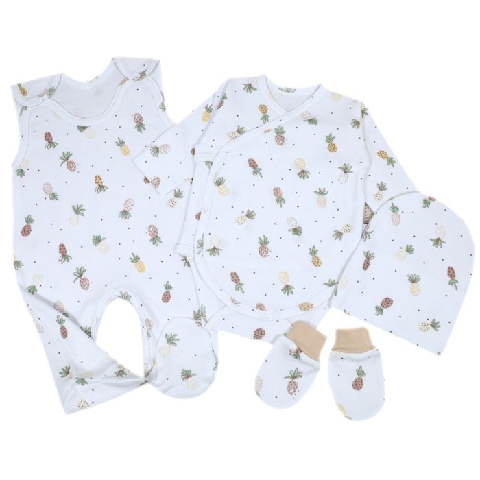 Kūdikio kraitelis - drabužėliai naujagimiui "Ananas" 4 dalių
