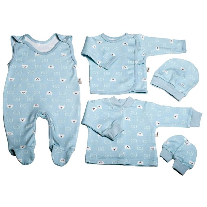 Kūdikio kraitelis - drabužėliai naujagimiui "Bear glamour mint" 5 dalių 