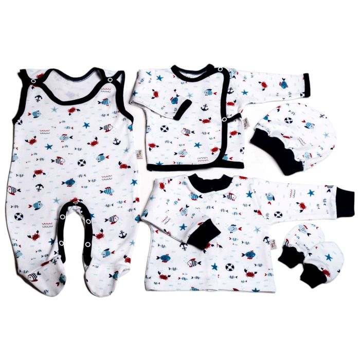 Kūdikio kraitelis - drabužėliai naujagimiui "Crabs navy" 5 dalių 