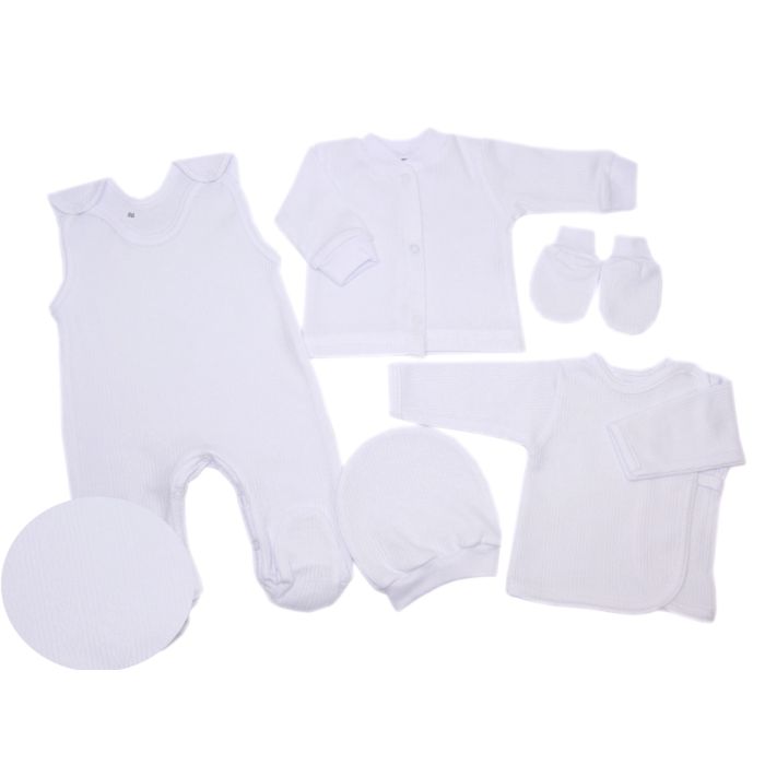 Kūdikio kraitelis - drabužėliai naujagimiui "Natural white" 5 dalių 