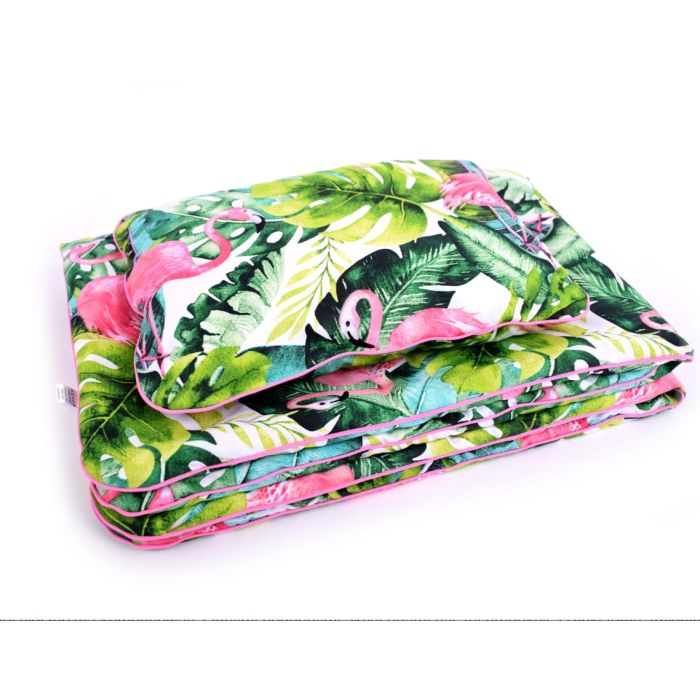 Komplektas vežimėliui "Pink flamingo" pledas 60x75cm ir pagalvė 35x25cm 