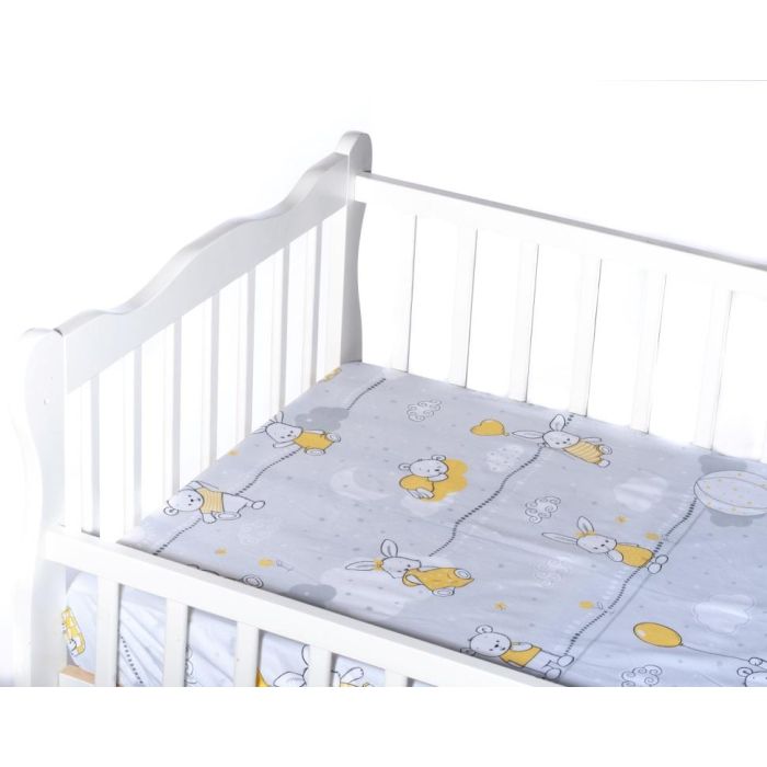 Paklodė su guma 120x60 "Bunny&Balloons" - medvilninė, geltona