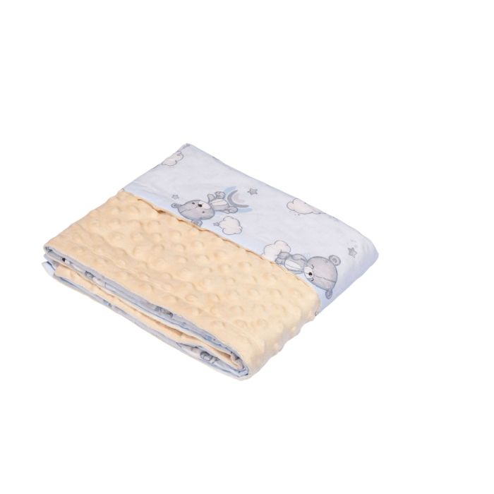 Pledas kūdikiui "Cute Teddy blue" 100x75cm  smėlio spalvos