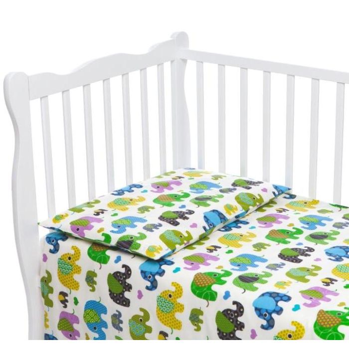 Kūdikio patalynė 135x100 "Drambliukai" melsvos spalvos