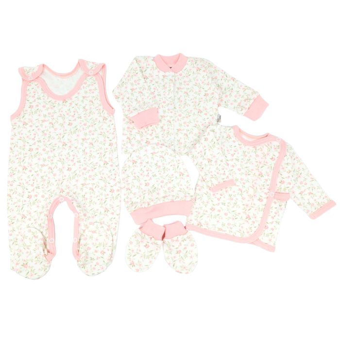 Kūdikio kraitelis - drabužėliai naujagimiui "Candy flowers" 5 dalių