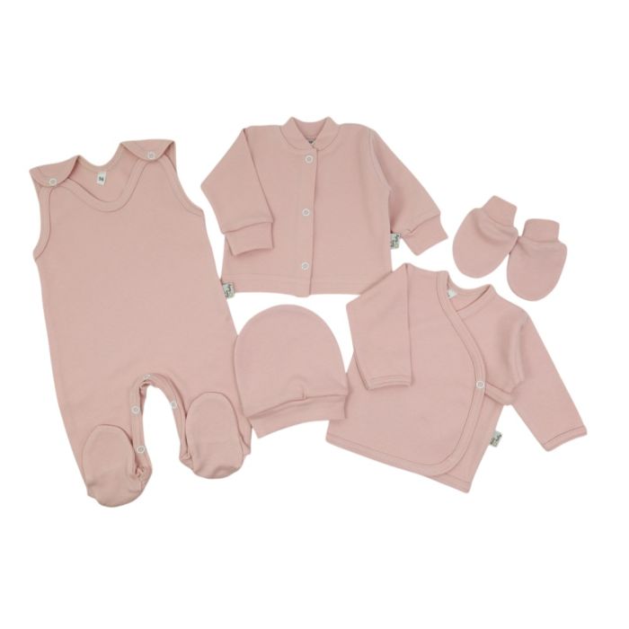 Kūdikio kraitelis - drabužėliai naujagimiui "Blank pale rose" 5 dalių