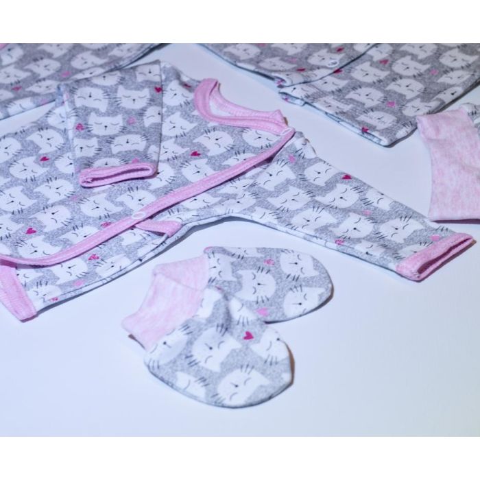 Kūdikio kraitelis - drabužėliai naujagimiui "Kitty" 5 dalių rausvi