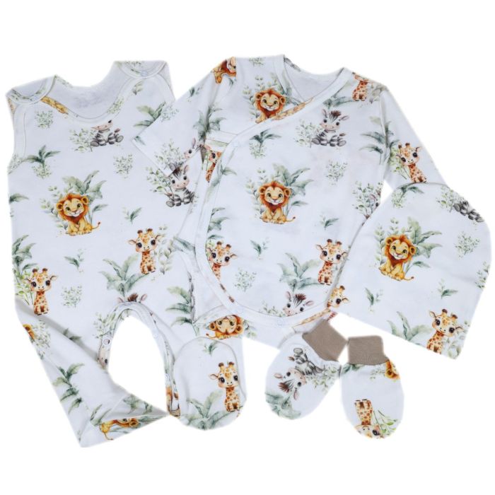 Kūdikio kraitelis - drabužėliai naujagimiui "Safari" 4 dalių
