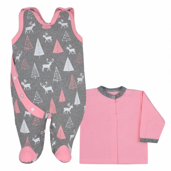 Drabužėliai kūdikiui "Elniukai" 2 dalių, rausvi