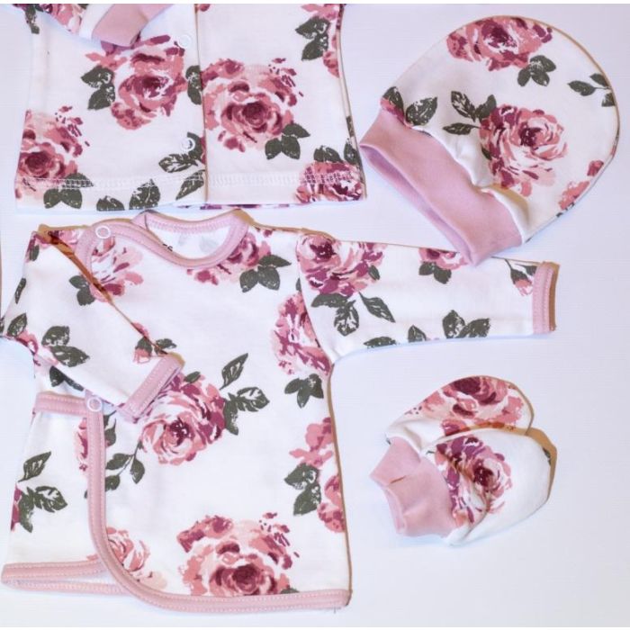 Kūdikio kraitelis - drabužėliai naujagimiui "Roses" 5 dalių rožinis