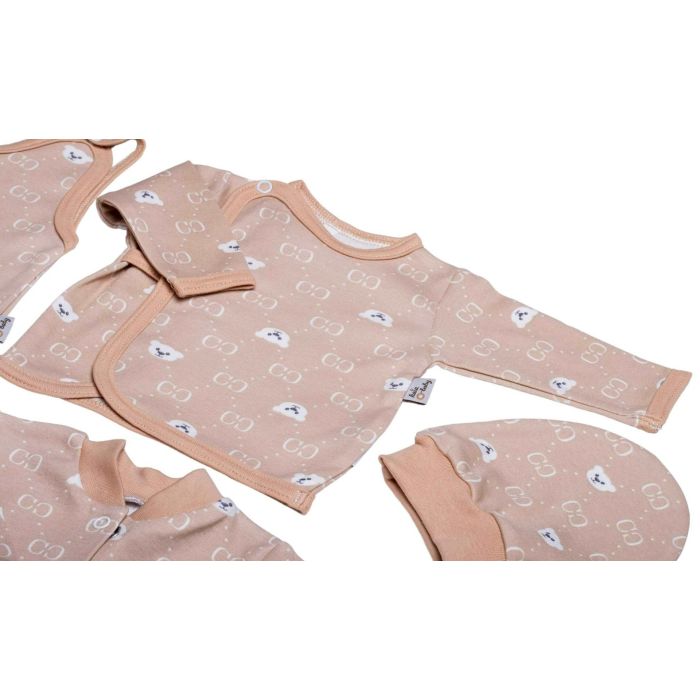Kūdikio kraitelis - drabužėliai naujagimiui "Bear glamour beige" 5 dalių 