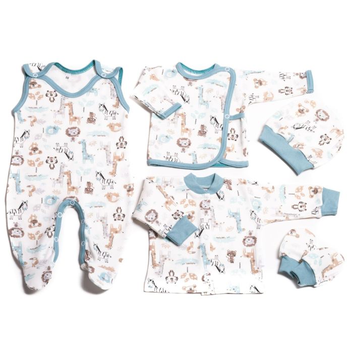 Kūdikio kraitelis - drabužėliai naujagimiui "Jungle iceberg" 5 dalių 