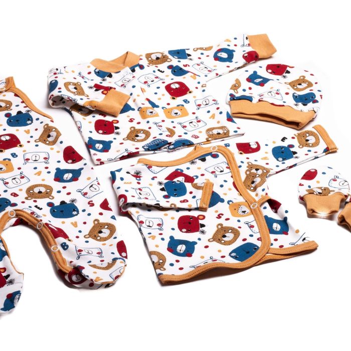 Kūdikio kraitelis - drabužėliai naujagimiui "Teddy beige" 5 dalių 