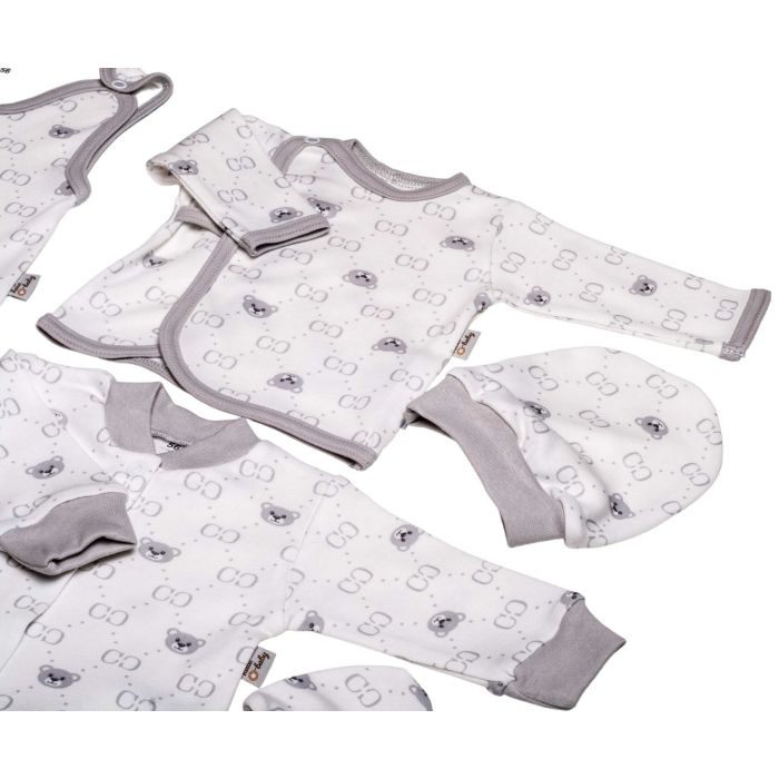 Kūdikio kraitelis - drabužėliai naujagimiui "Bear glamour" 5 dalių baltas