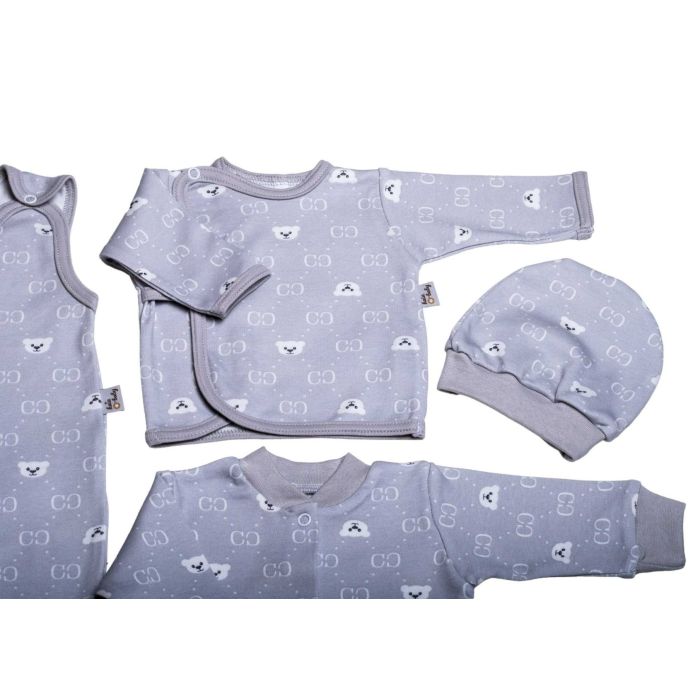 Kūdikio kraitelis - drabužėliai naujagimiui "Bear glamour grey" 5 dalių 