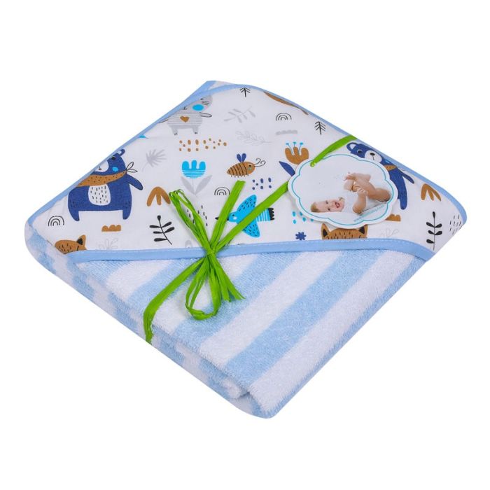 Rankšluostis vaikui su gobtuvu "Stripes" 100x100cm  melsvas