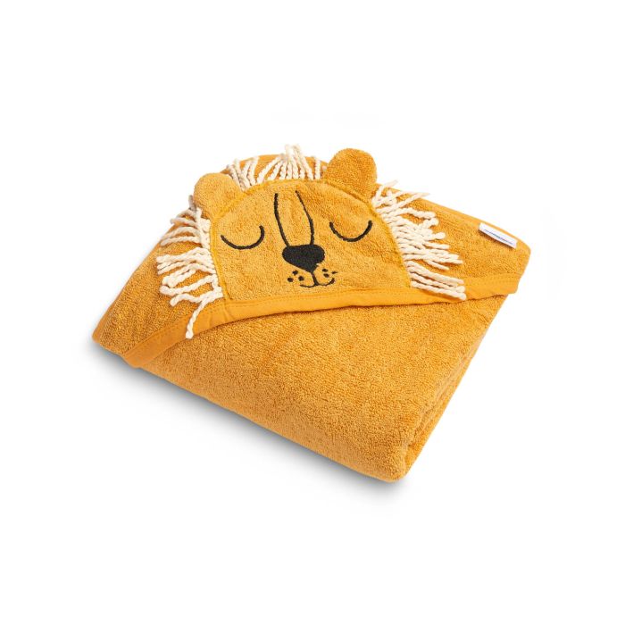 Rankšluostis kūdikiui "Lion" su gobtuvu 90X90 cm geltonas