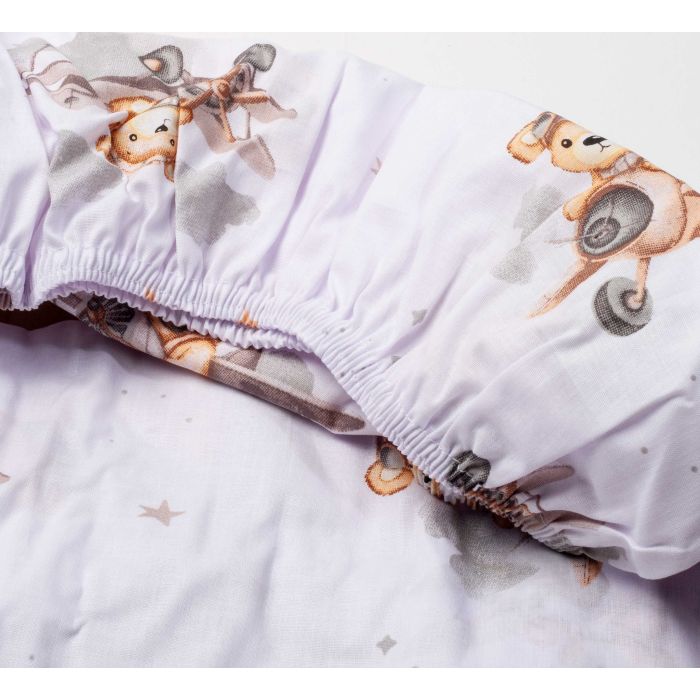 Paklode kūdikiui su guma 60x120 "Bear pilot beige"- medvilninė
