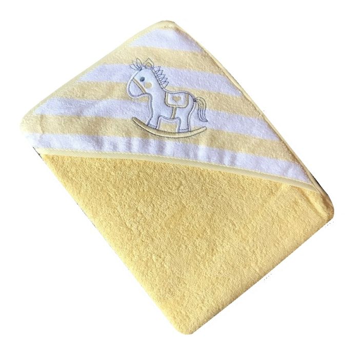 Rankšluostis kūdikiui "Baby" su gobtuvu 100x100cm "frotte" geltonas