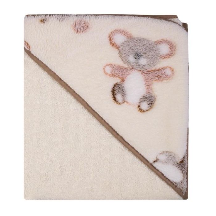Rankšluostis kūdikiui "Bears" su gobtuvu 100x100cm "frotte" šviesiai gelsvas