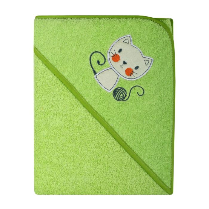 Rankšluostis kūdikiui "Kitty" su gobtuvu 100x100cm "termofrotte" žalios spalvos