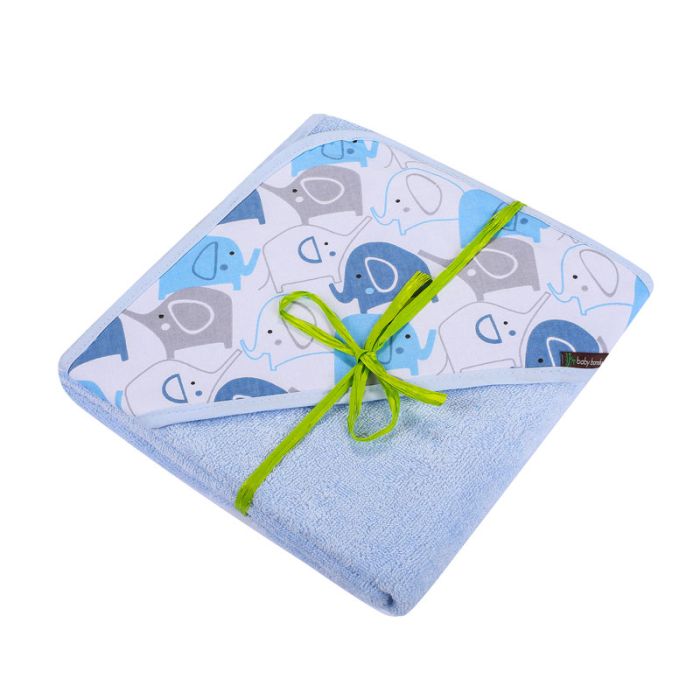 Bambukinis rankšluostis kūdikiui "Baby bamboo" su gobtuvu 100x100 cm  su drambliukais