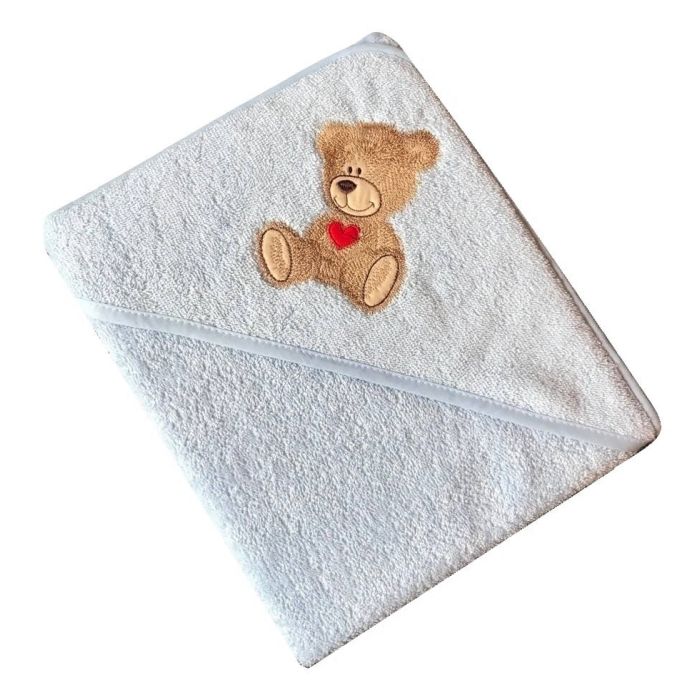 Rankšluostis kūdikiui "Teddy bear" su gobtuvu 100x100cm "frotte" melsvas