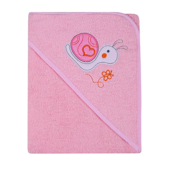 Rankšluostis kūdikiui "Snail" su gobtuvu 80x80cm "frotte" rožinis